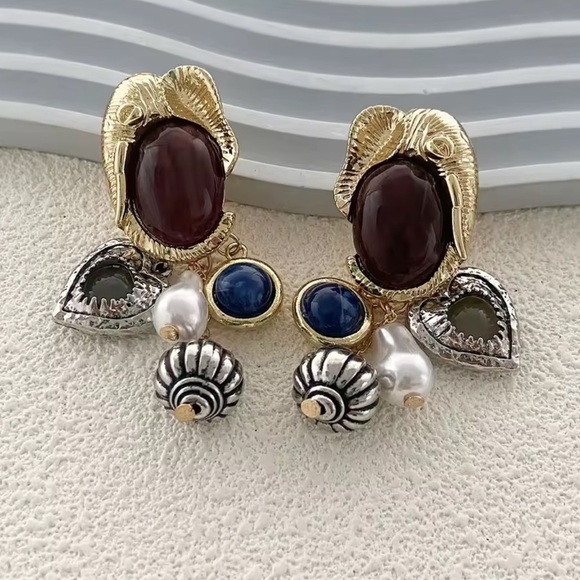 Zara Retro Imitation Pearl Round Geometric Tassel Pendant Earrings - Picture 3 of 7